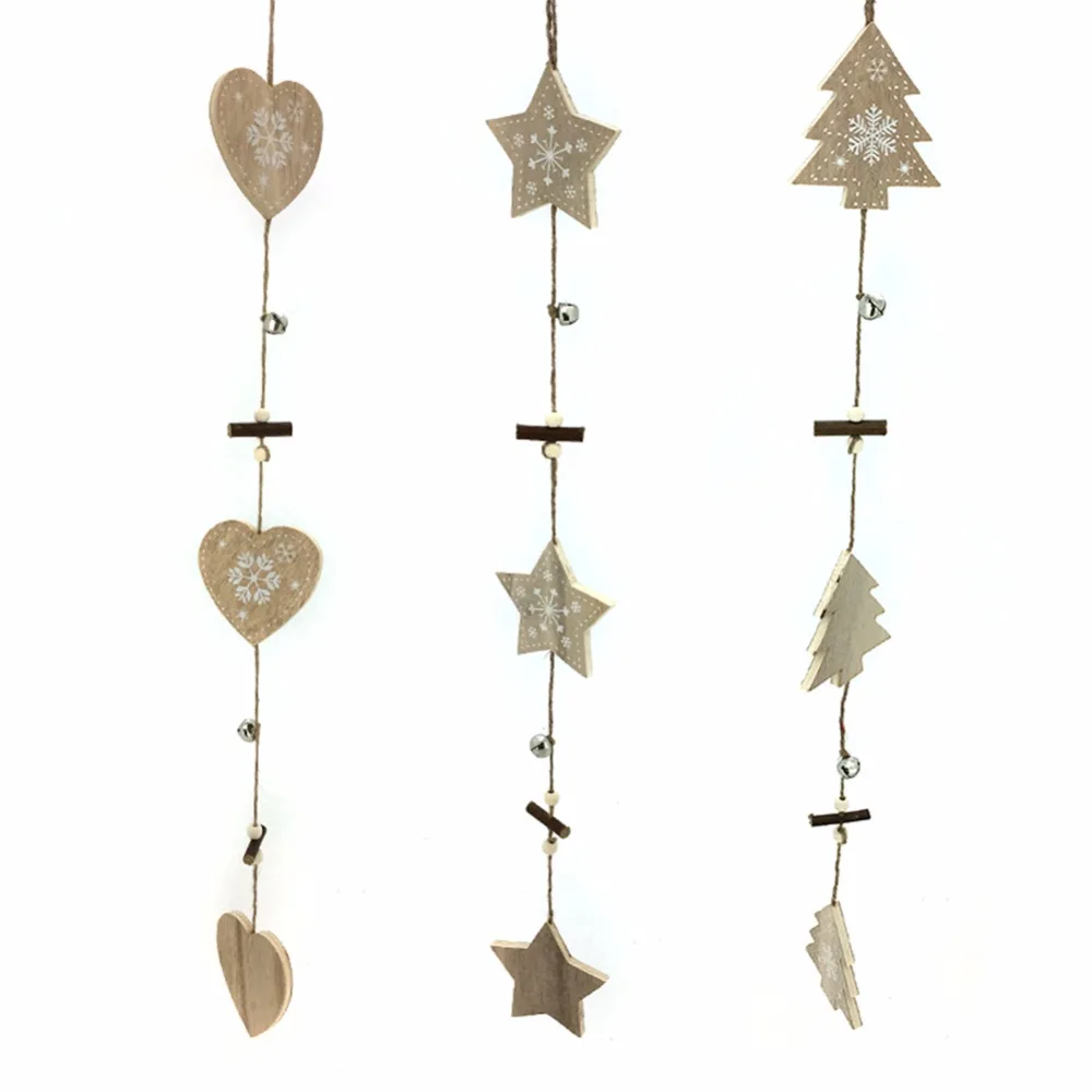 

Set of 3 Wooden Christmas Hanging Ornaments Tree Star and Heart
