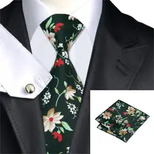 C-1286 черный галстук карманные Квадратные запонки с фирменным Hi-Tie цветочный галстук с принтом набор шелковые галстуки для мужчин свадебные