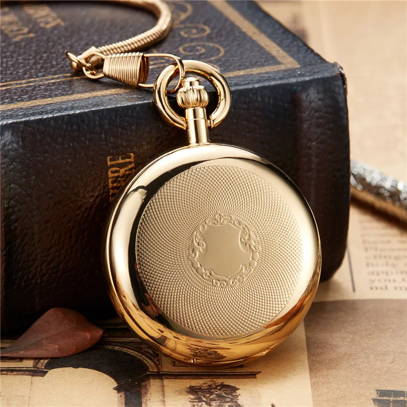 Original de Ouro de Cobre de Luxo Relógio de Bolso para Mulheres dos Homens com Cadeia Auto-vento Esqueleto Steampunk Relógios Mecânicos Presentes Fob Oco