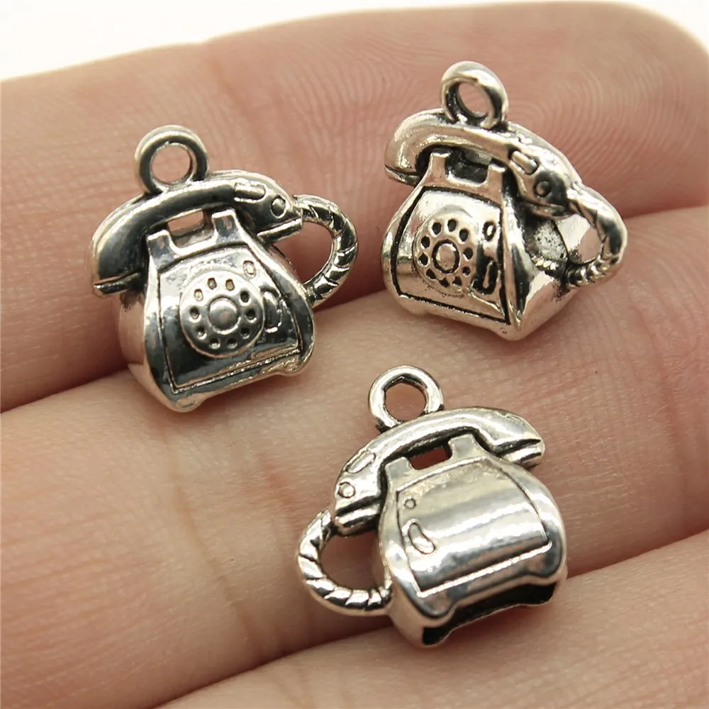 WYSIWYG 8pcs 13x13x8mm Vintage 3D Phone Charm Charms For Jewelry Making