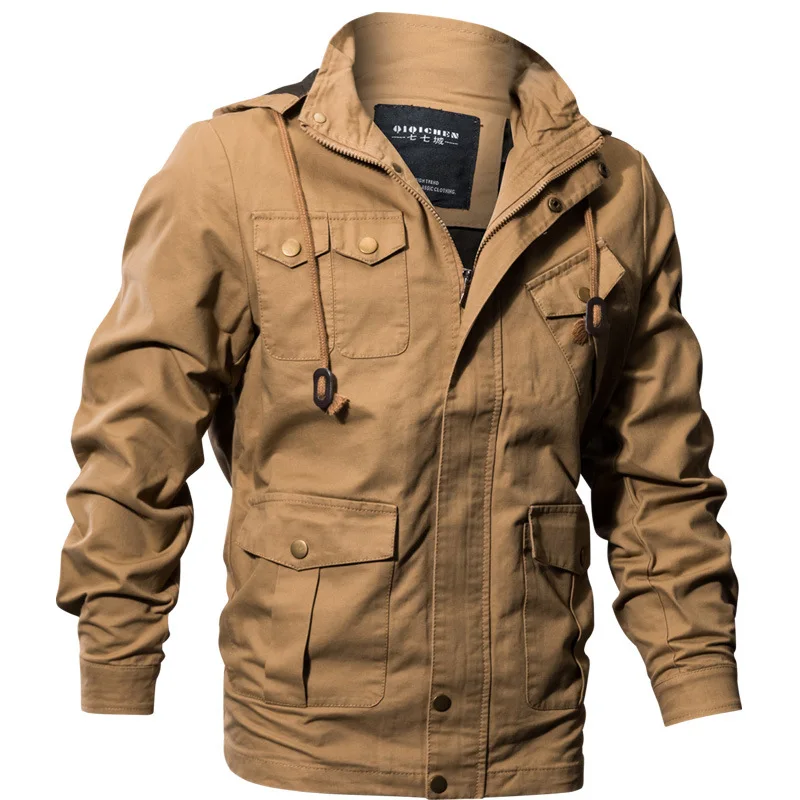 Новое поступление, военные тактические куртки, мужская куртка-бомбер, мужские куртки-пилоты с карманами, мужская верхняя одежда размера плюс M-6XL, chaquetas hombre - Цвет: Khaki