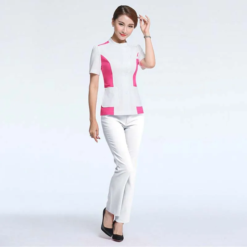 

[SET] Women's Fashion Short Sleeve Scrubs Set/High Quality Medical Nursing Uniforms/ Beauty Spa Uniforms / nurse scrub shirts