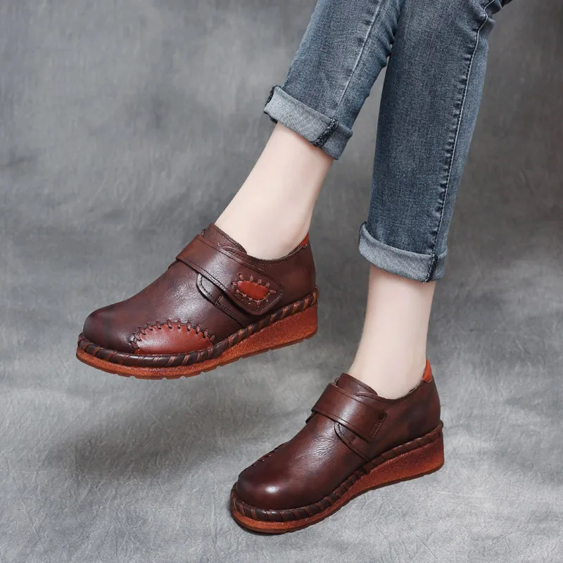 

Women Leather Pumps Casual Black Shoes Autumn 2019 Slip On Soft Genuine Leather Women Pumps Handmade Retro Lazy Shoes Low Heels