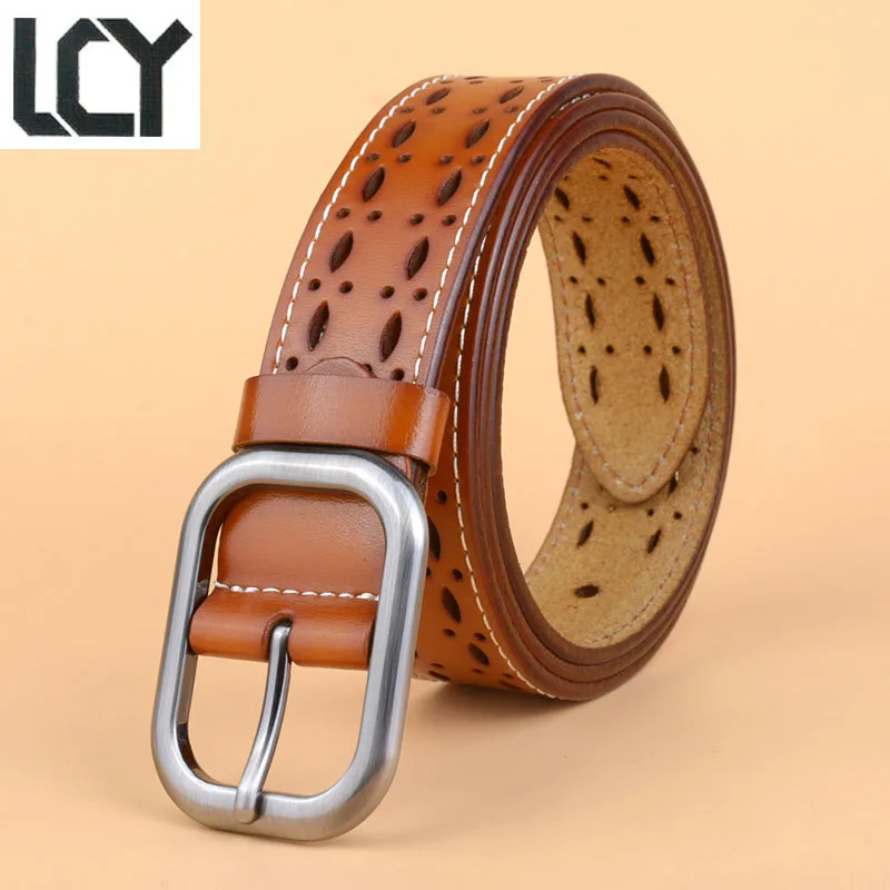 Genuine Leather Belt For Women Cowhide Leather Female Belts Vintage Pin Buckle Women Belts LB123 ...