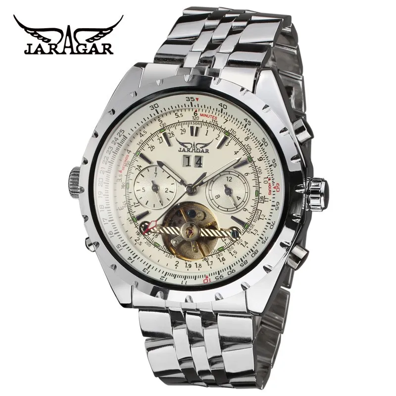 JARAGAR Men Luxury Brand Watch Stainless Steel Watches Tourbillion Automatic Mechanical Wristwatches Gift Box Relogio Releges