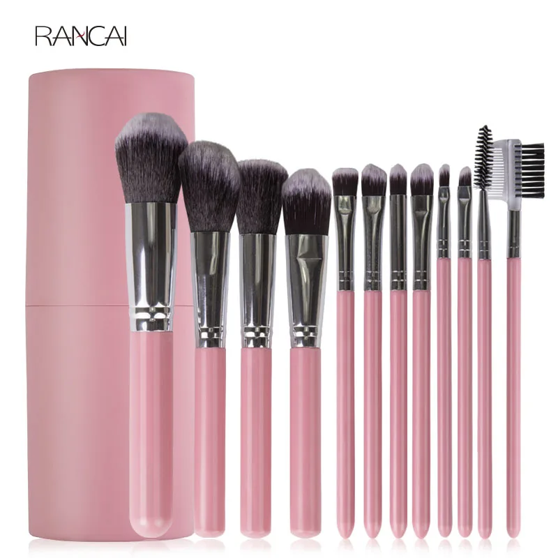 

12pcs Pink Makeup Brushes Set Face Powder Foundation Contour Blush Eyebrow Brush & Comb Pincel Maquiagem with Cylinder Case