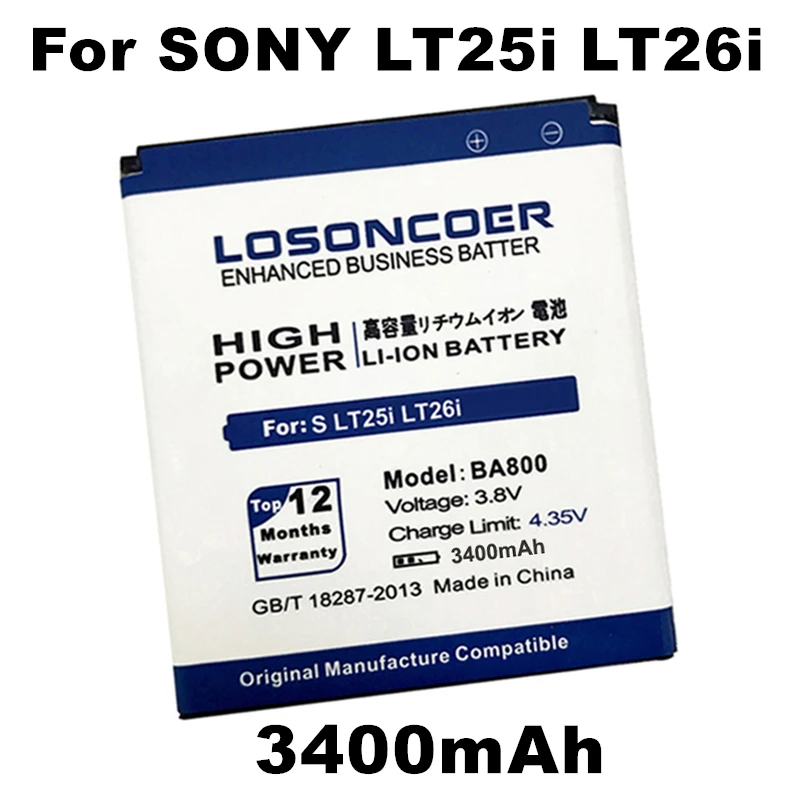 LOSONCOER 3400 мАч BA800 для sony Xperia S LT25i V LT26i Arc HD Xperia V LT25i LT25C LT26 AB-0400 Аккумулятор для телефона+ быстрое прибытие