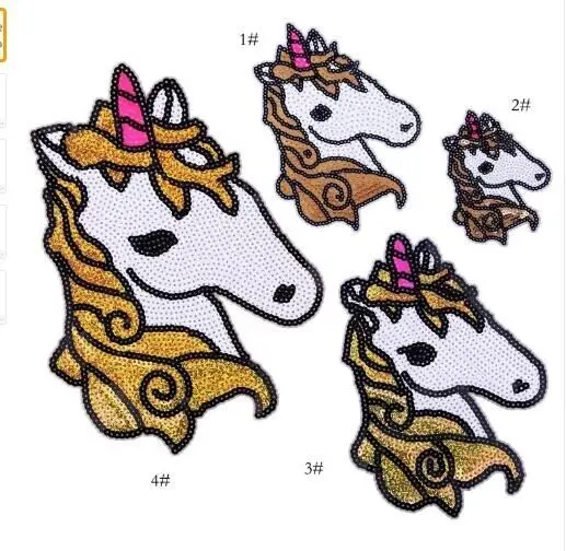 

DZ4PCS/set Gold Sequined Unicorn Sew Iron on Patches for Clothes Jean Jacket Sequins Embroidery Applique Patch Sewing DIY 4Sizes