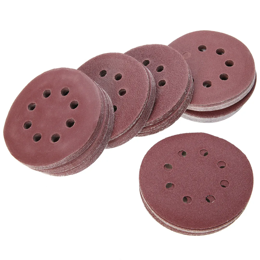 

100Pcs 5" 60/80/100/120/240Grit Sander Disc Orbital Sandpaper Sheet Hook Loop Sanding Disc for Woodworking Polishing Rotary Tool
