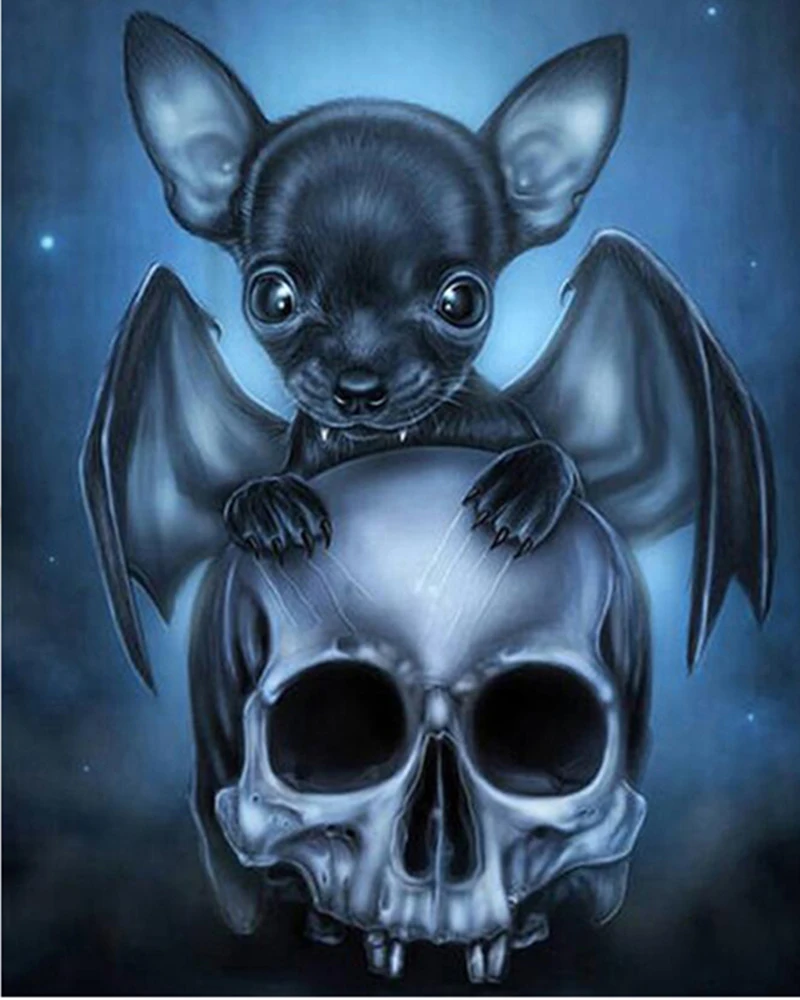 5D Diamond Embroidery Cute Bat Animals Diy Diamond Paintings Skull Head Pictures Diamond Mosaic Gift Picture Home Decoration