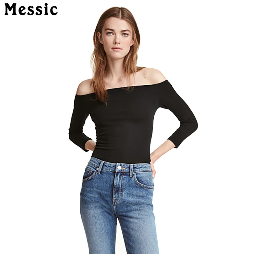 Messic Brand Sexy Off font b Shoulder b font font b Top b font Long Sleeve