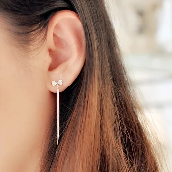 

6cm long A pairs high quality 925 Sterling silver simple fashion bow-knot earrings ear clip girls women jewelry lovers cute gift
