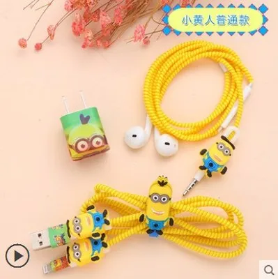 Мода милый мультфильм USB кабель наушники протектор набор с кабелем Стикеры для намотки Спиральный шнур протектор для iPhone 5 6 6S 7 plus - Цвет: style 14