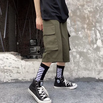 

Hip Hop Lovers Unisex Summer Hip Hop Loose Linen Shorts Knee Length Harem Pants Male Female Street Casual Board Short Pants