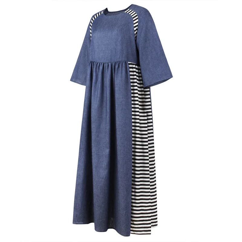 Повседневное платье LORDXX Abaya Хлопковое макси в полоску с круглым вырезом