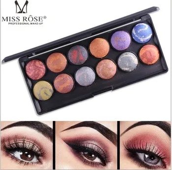

Miss Rose 12 colors Eyeshadow Palette Matte Shimmer 3D Stripe Color Baked Eye Shadow Powder Smoky Eyeshadow Glitte Palette