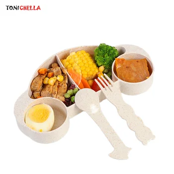 

Infant Tableware Baby Feeding Plate Children Training Tray With Spoon Fork Car Shape Dishes Candy Color Food Container T0599