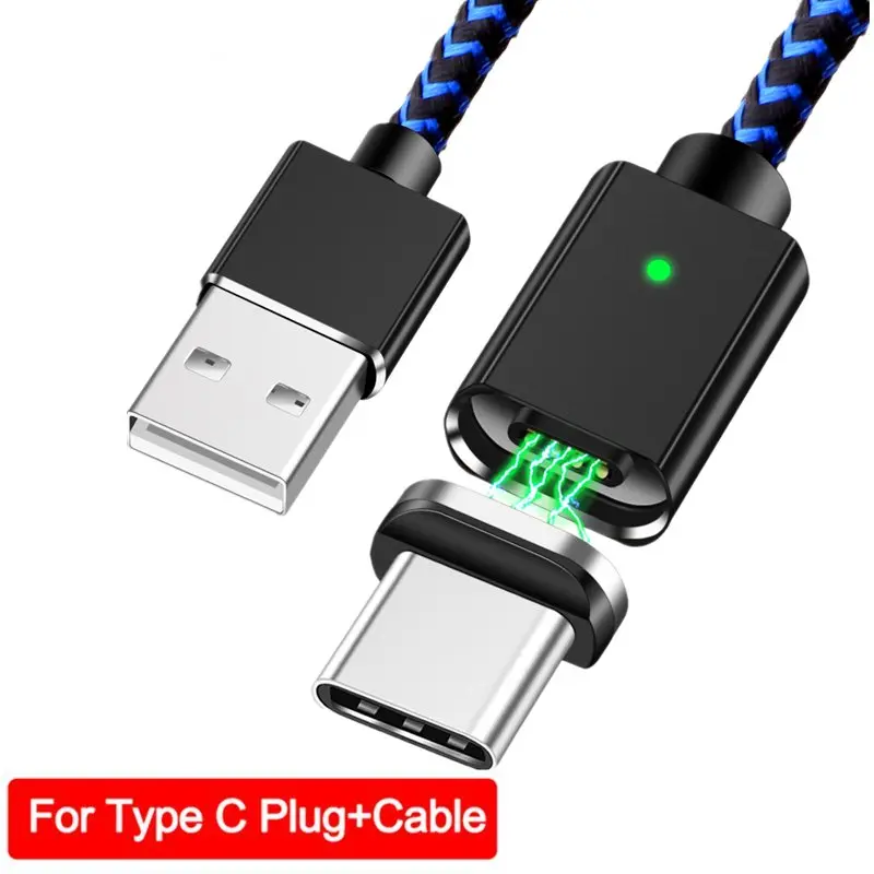 Магнитный usb-кабель Olaf Micro usb type-C, магнитный кабель для телефона, светодиодный кабель для быстрой зарядки, кабель USB C для зарядки Xiaomi iPhone - Цвет: Blue Type C Cable