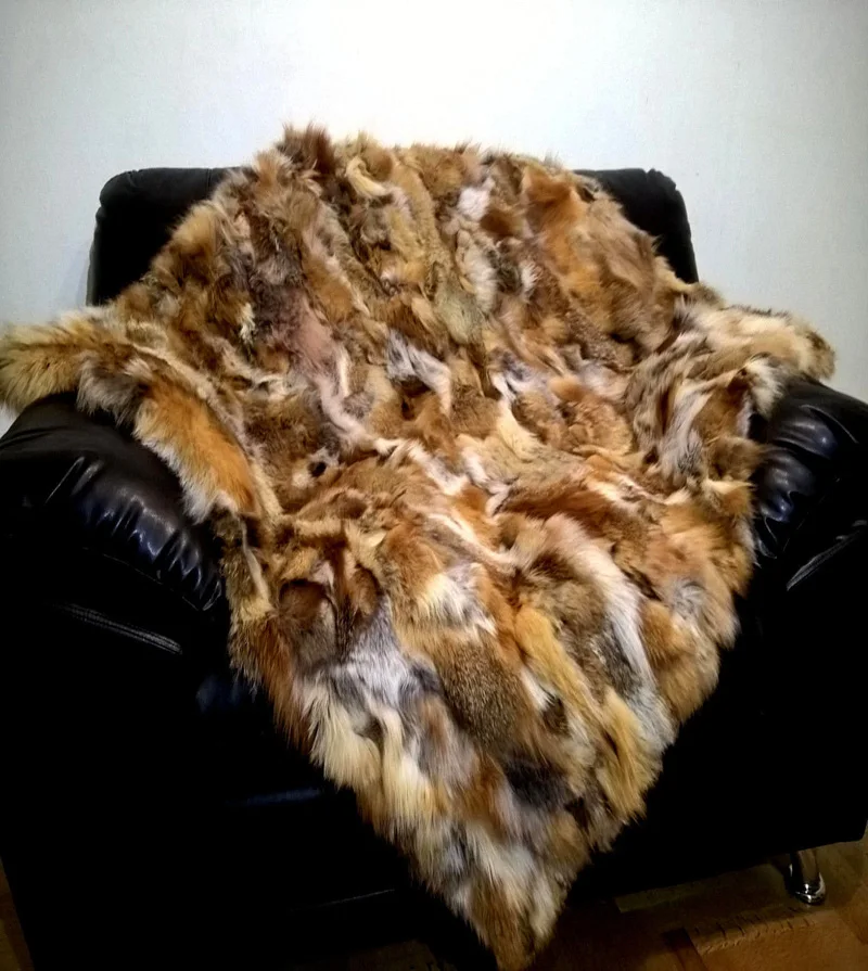 Natural Red Fox Fur Blanket Real Fur Rug Throw Carpet Genuine Decorative Rugs For Living Room Bedroom Floor Mat 2