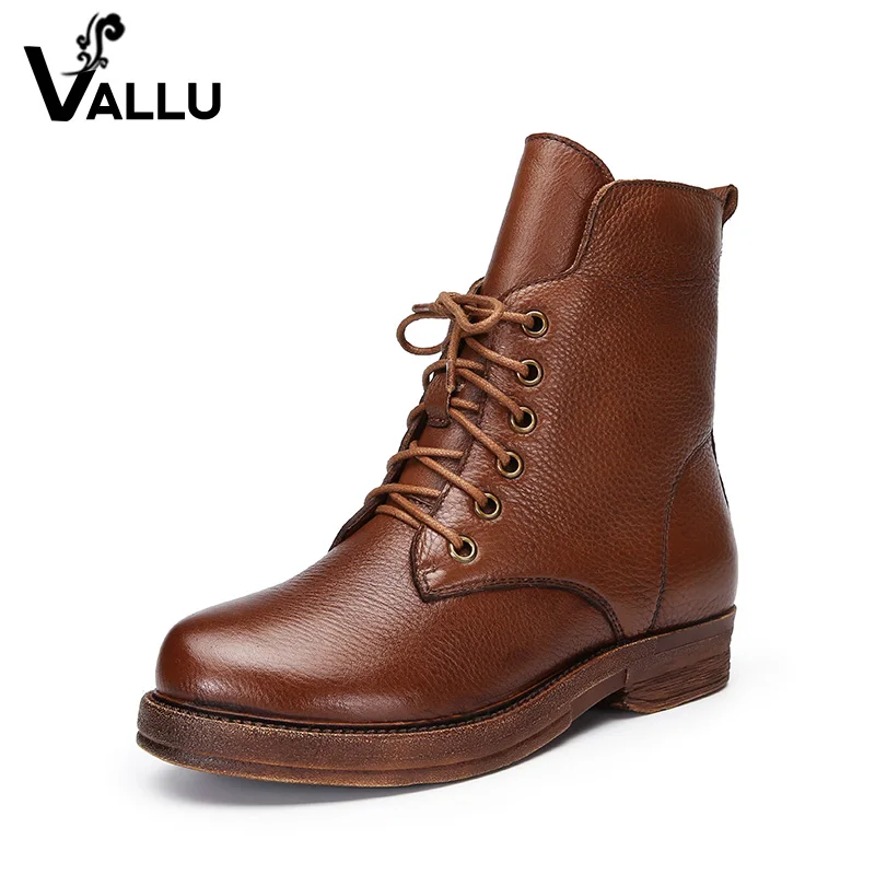 

New Arrival Leather Boots Women's Shoes 2018 Genuine Leather Ladies Ankle Boots Lace-Up Square Heel Handmade Women Shoes