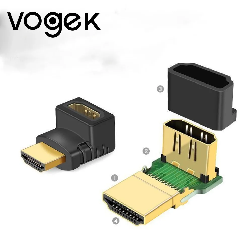 Разъем Vogek HDMI позолоченный адаптер 4K удлинитель конвертера 270 90 градусов правый