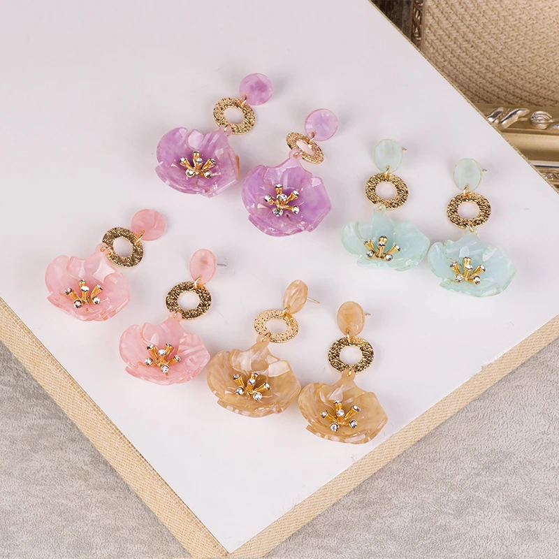 GuanLong Trendy Big Acrylic Drop Earrings for Women 2018 New Crystal Dangling Resin Earrings Fashion Jewelry Long Flowers Brincos (3)