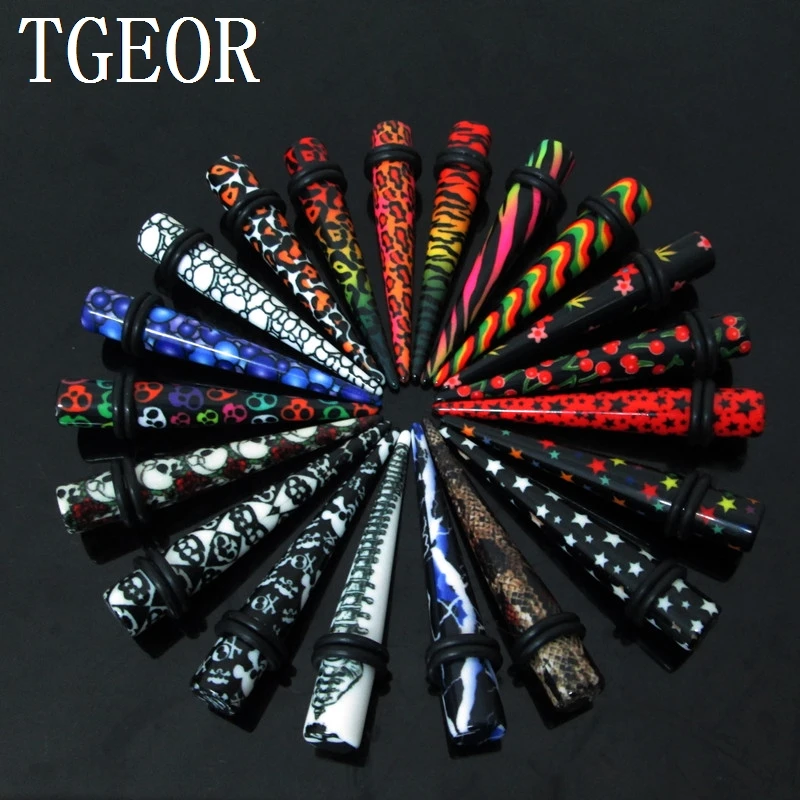 

NICE acrylic piercing ear taper 1 set mixed 6 gauges mixed 20 logos print straight ear expander