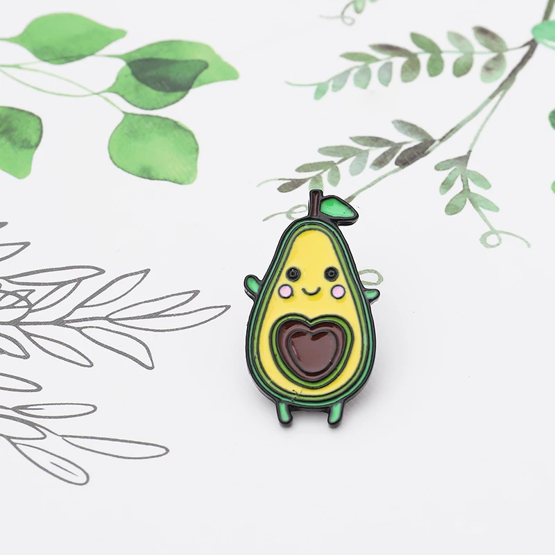 Avocado Pin Tropical Fruit Heart Core Avocado Enamel Pin Button Cartoon Funny Brooch for Kids Bag Clothes Badge Fruit Jewelry