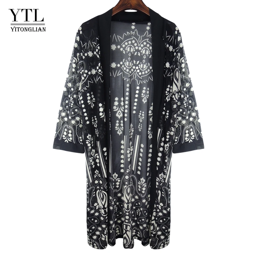 

YTL Cardigan Grey For Women Half Sleeve Summer Outdoor Tops Open Front Elegant Cape Wrap Beach Loose Shawl Kimono Top H215