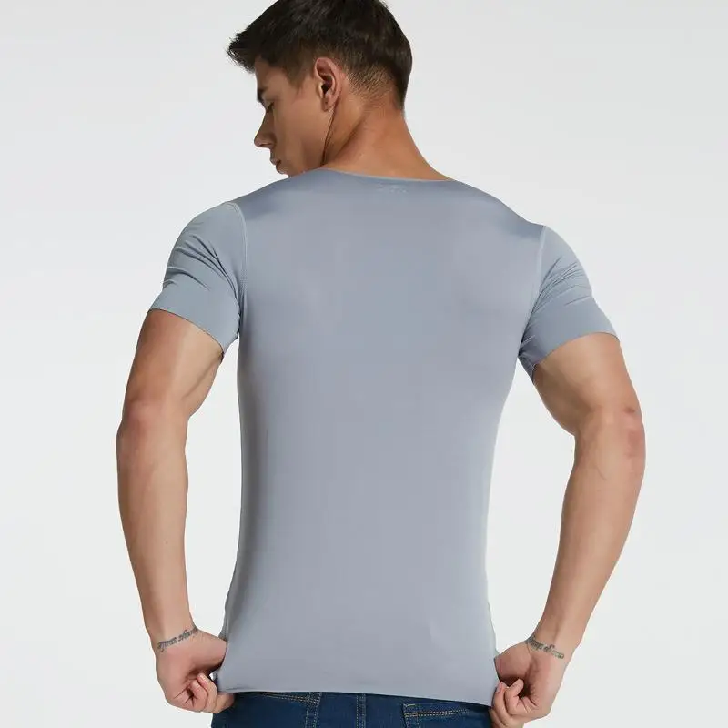 8 штук, 5XL, Мужская футболка, тонкая, с короткими рукавами, летняя, ледяной шелк, без следа, тонкая, стрейч, v-образный вырез, одноцветная, футболка, тонкая