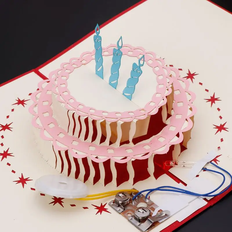 3D Pop Up поздравительная открытка с днем рождения торт Музыка Светодиодный открытка с конвертом