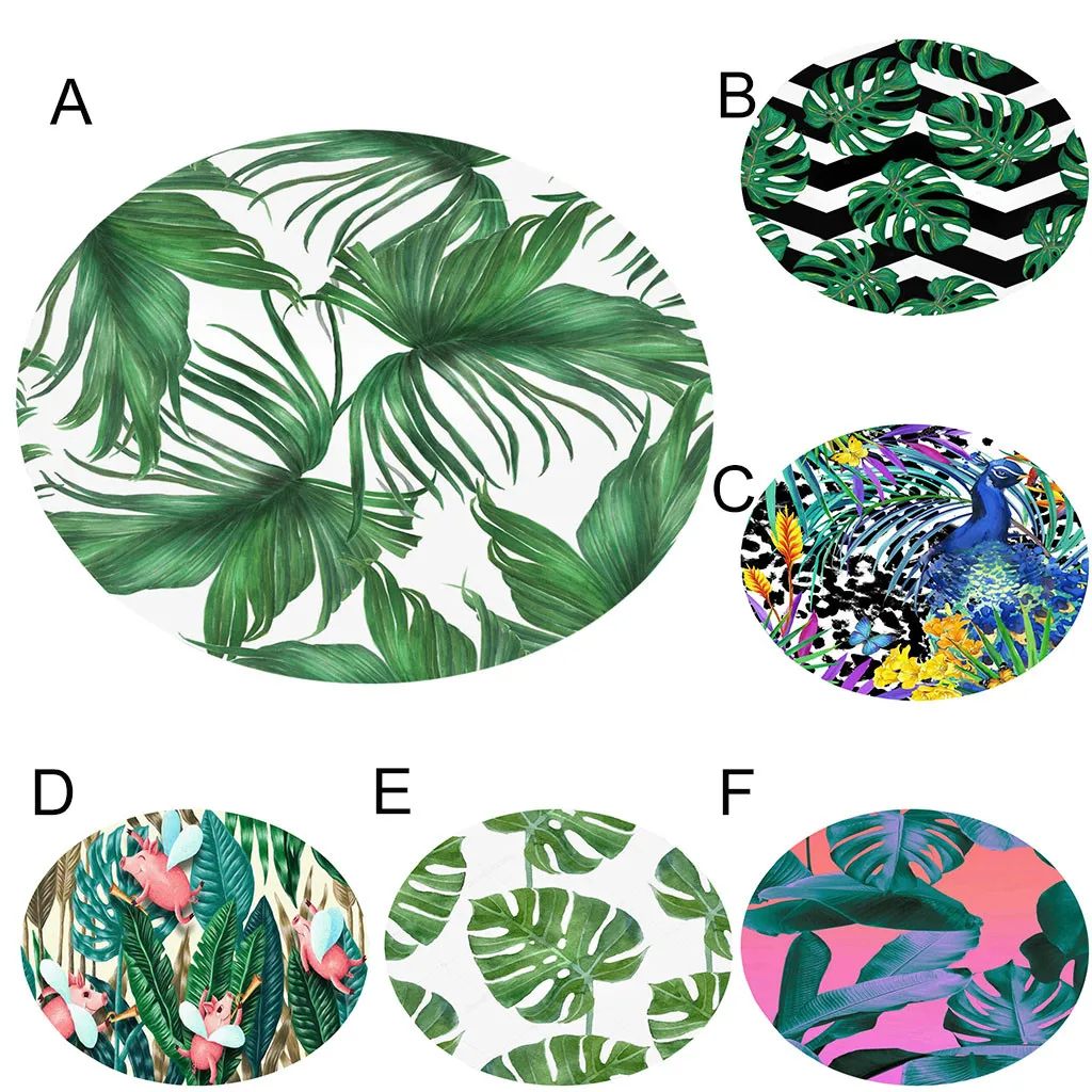 

Tropical Plant leaves Pattern Round Flannel Bathroom Kitchen Carpet 100cm Floor Rug Bath Rugs Soft Water-absorbing bathroom mat