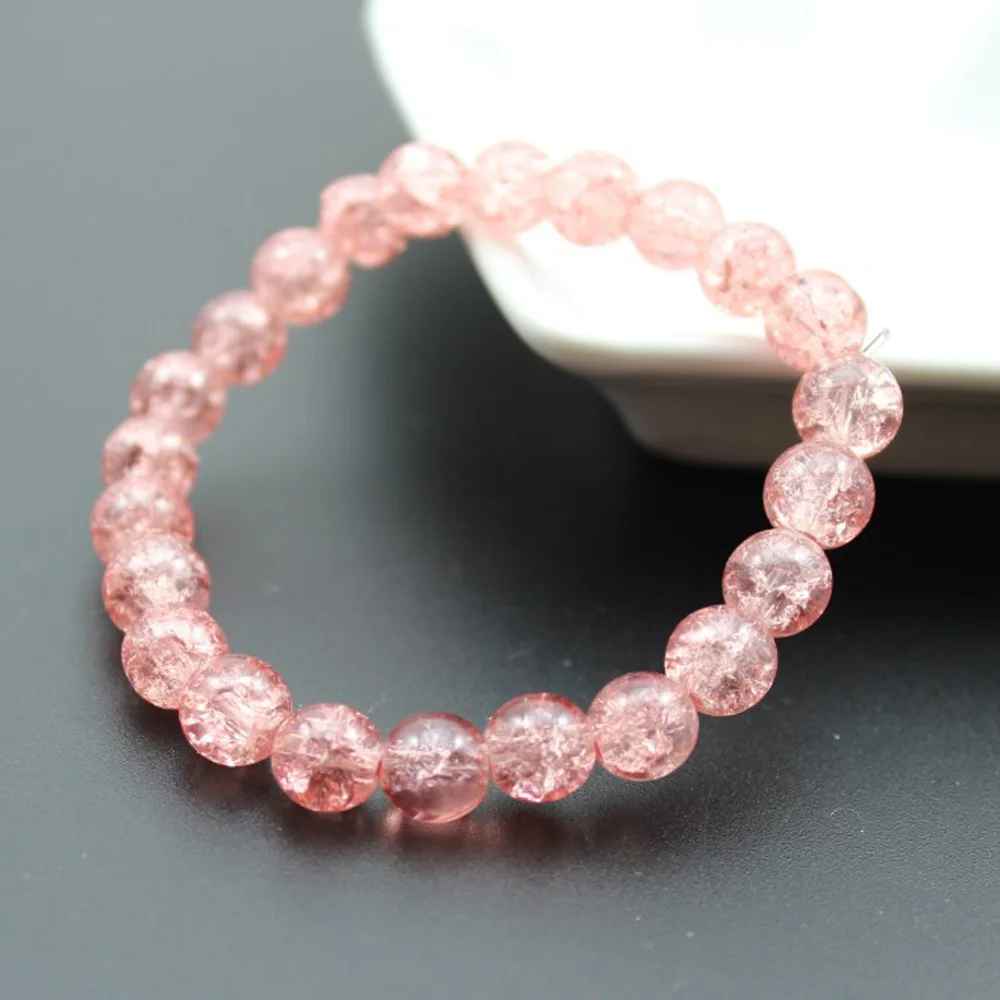 Women's 8mm 10mm Cracked Quartz Crystal Beaded Round Glass Beads Stretch Bracelet Bangle Bracelets Women Girl Charm Wrap Jewelry