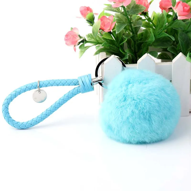 

1PCS Fake Rabbit Fur Ball KeyChain Pompom Key Chain hand made Key Rings Pompon Women Car keychain female bag pendant Jewelry
