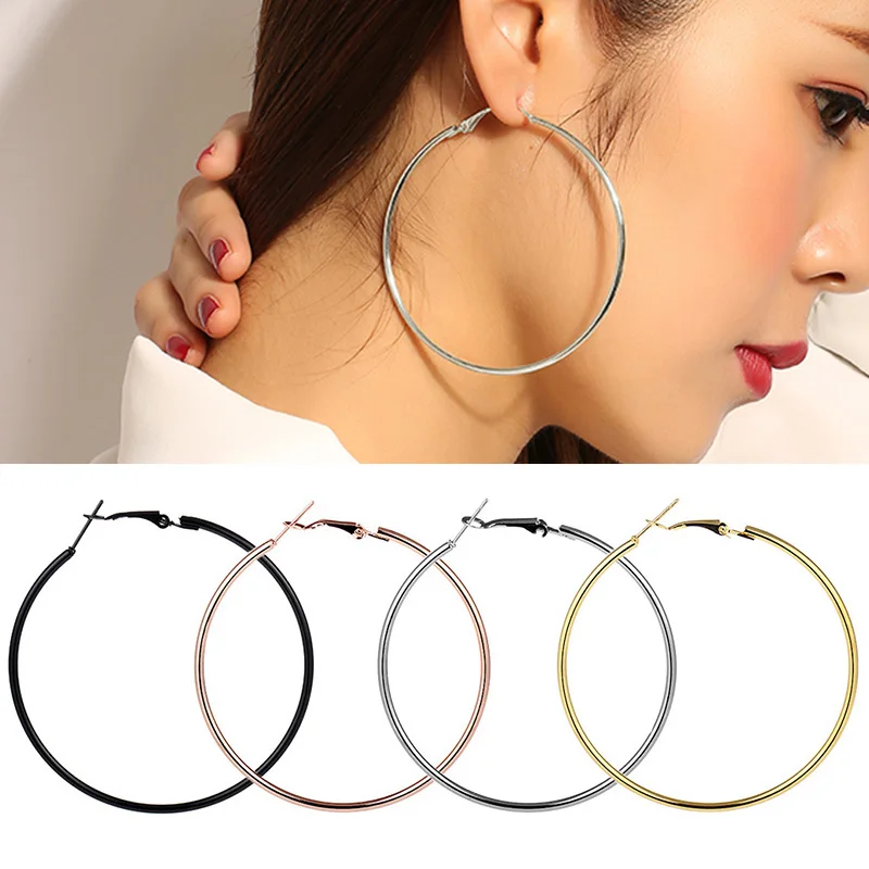 

Classic Big Circle Smooth Large Hoop Earrings For Women Female Hyperbole Metal Ear Hoop Earrings Ear Jewelry Size 30-100mm