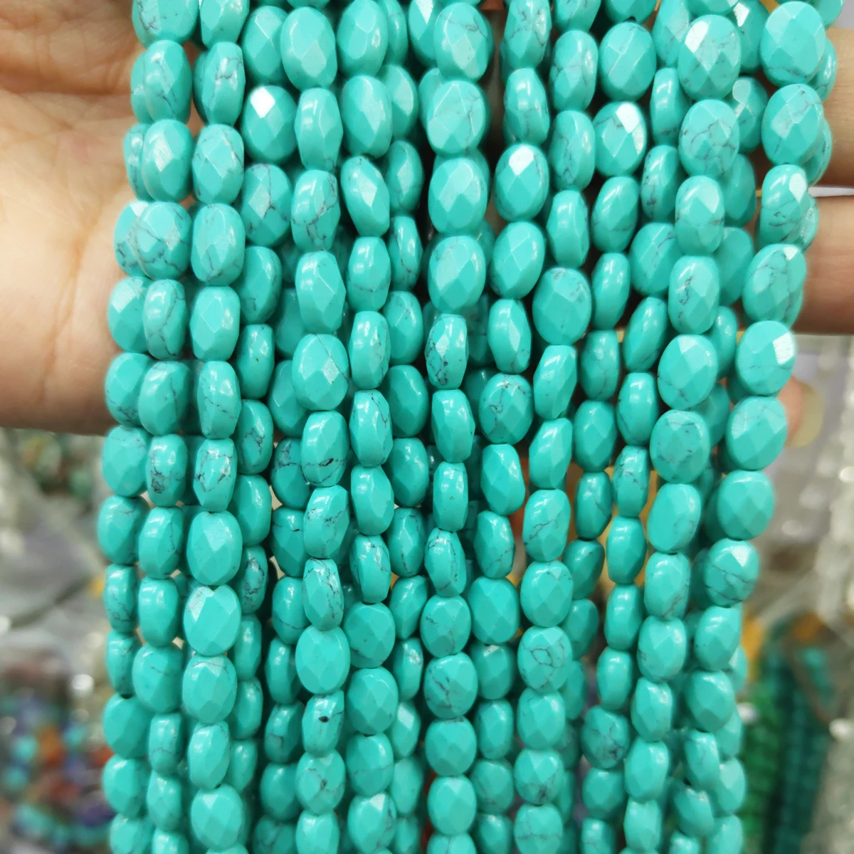 

Natural Turquoisea stone bead section face oval jewelry jewellery DIY supplies bracelet necklace accessories 15 inches