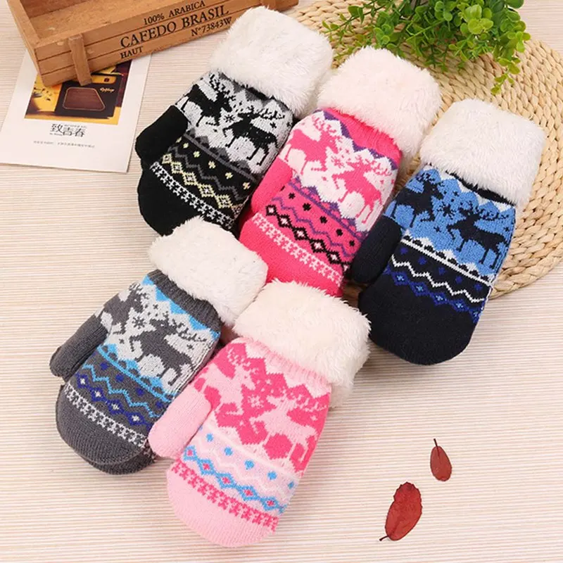 

Children Girls Boys Winter Thicken Warm Gloves Cute Cartoon Pattern Knitted Fingers Wool Warm Mittens Gloves For 5-12T