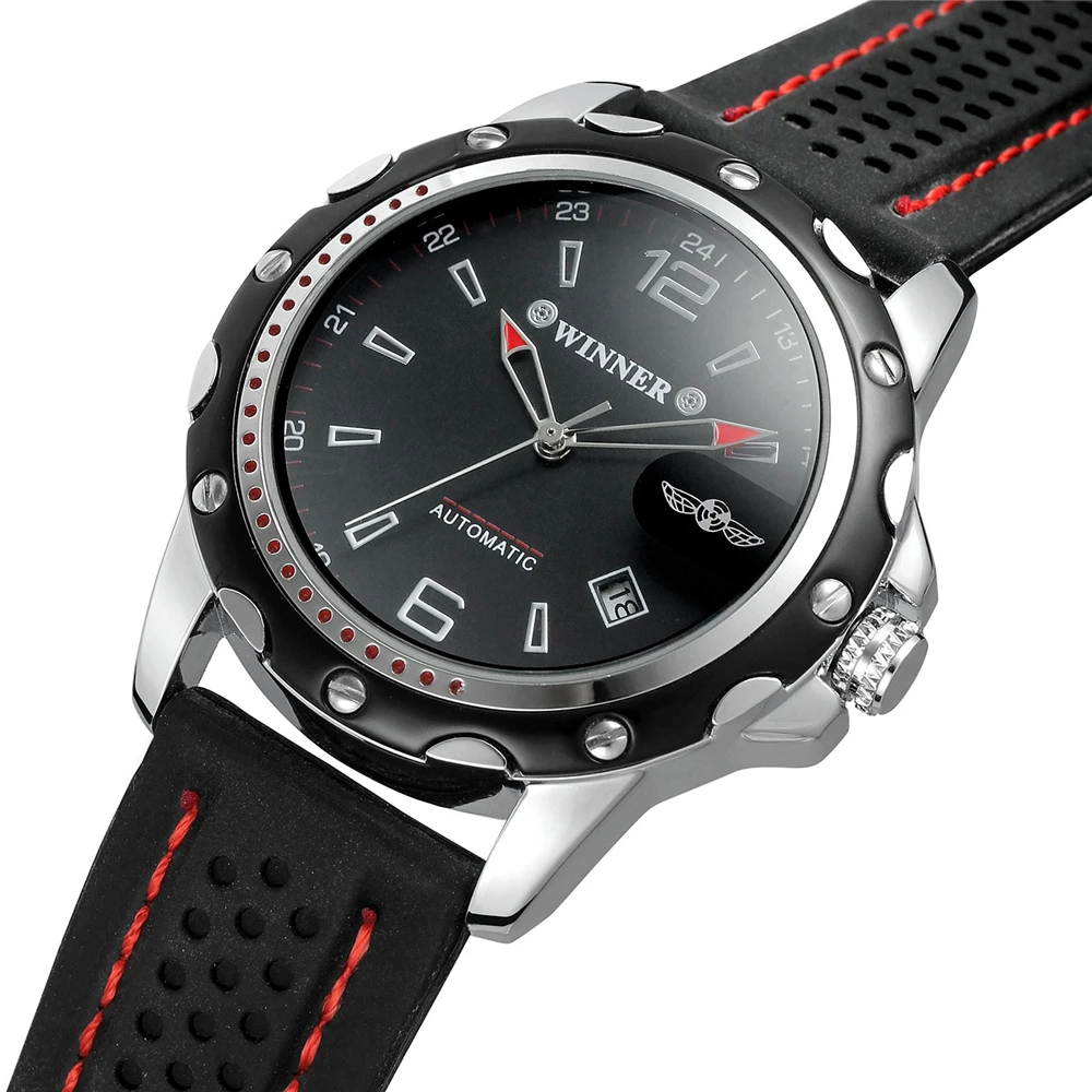 

Top Brand WINNER Watch Men Automatic Movement Skeleton Rubber Band Sport Military Mechanical Wristwatch Mens Gift