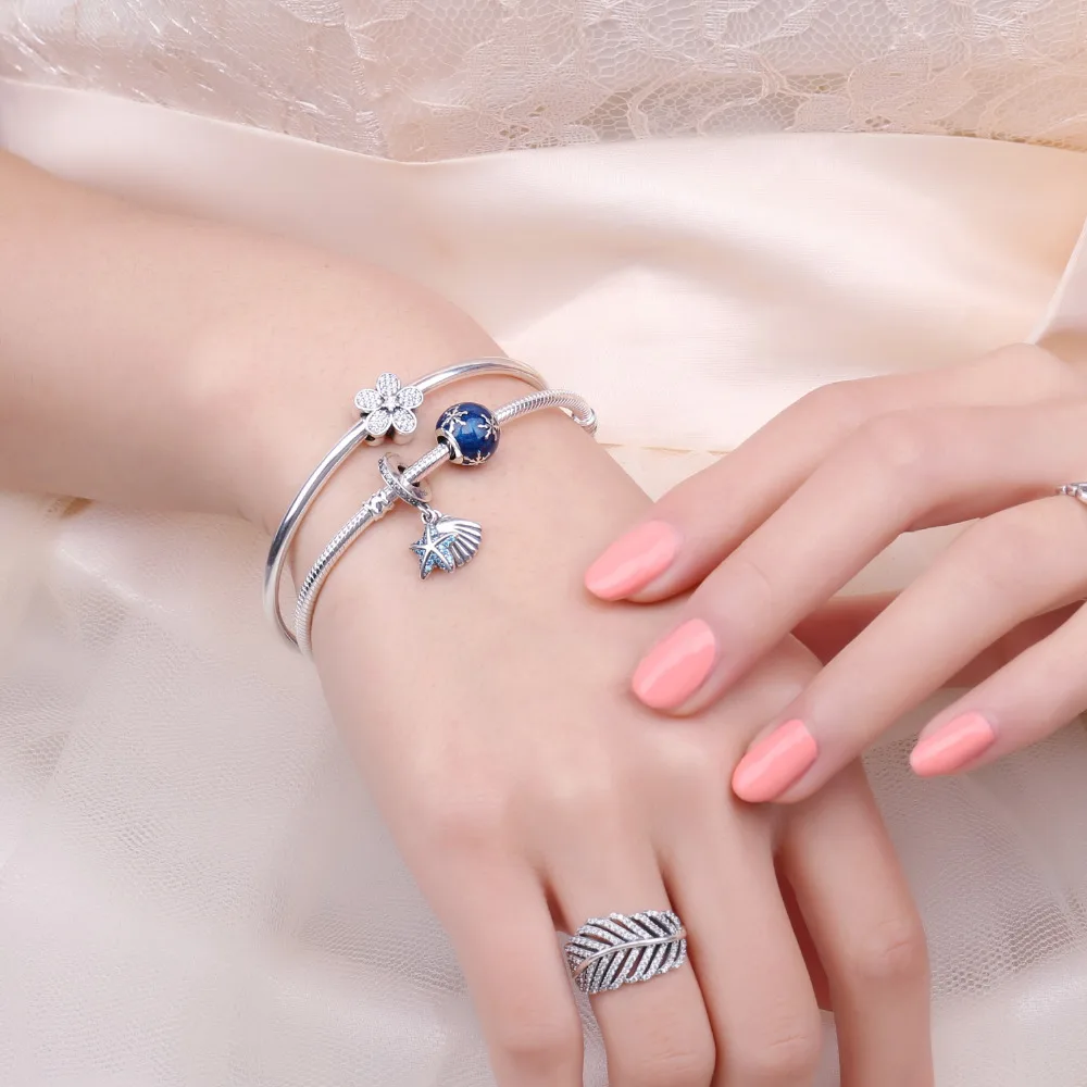Jewelrypalace 925 пробы серебро рождественские снежинки голубой эмалью бисер Подвески Fit