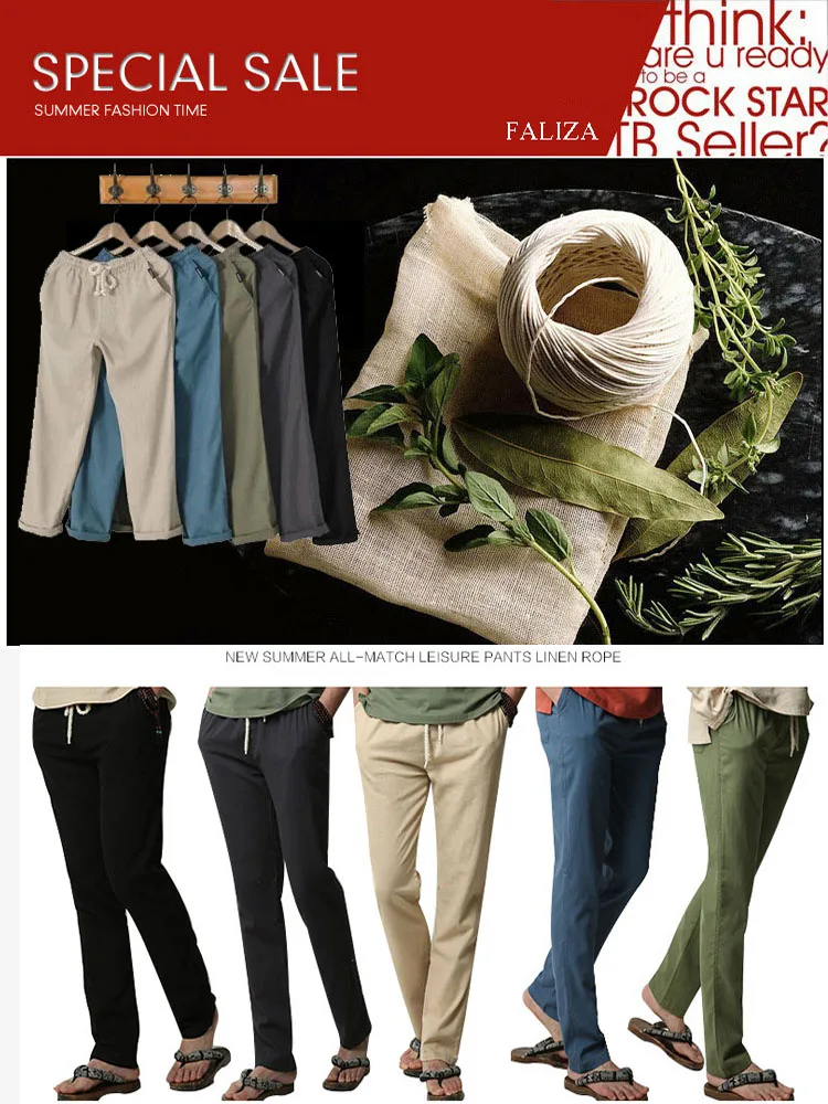 2019 Men's Summer Pants Men Anti-Microbial Healthy Linen Pants Hemp Cotton Casual Pants Breathable Slim Flax Men Trousers CK110