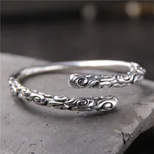 S925 стерлингового серебра Ретро тайское серебро рельеф модные однотонные Для мужчин и Для женщин Открытые браслет