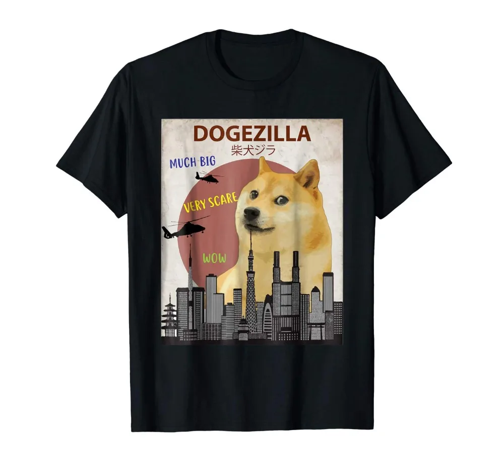 Мужская футболка с круглым вырезом Dogezilla Однотонная со смешной Дож коротким