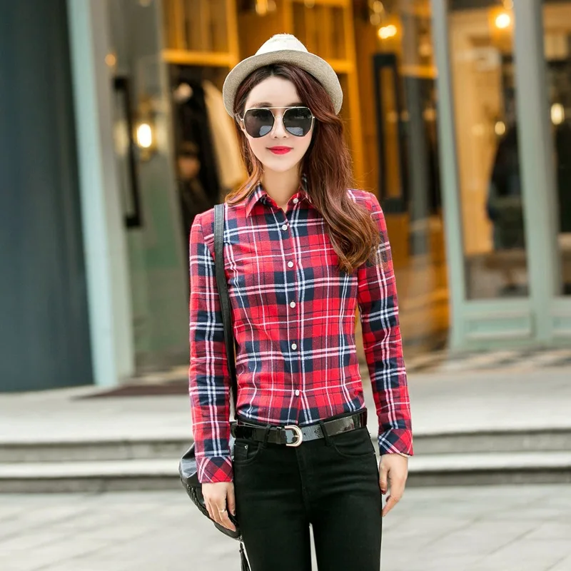 Женская клетчатая рубашка Blusas хлопковая блузка с длинным рукавом новинка 2018