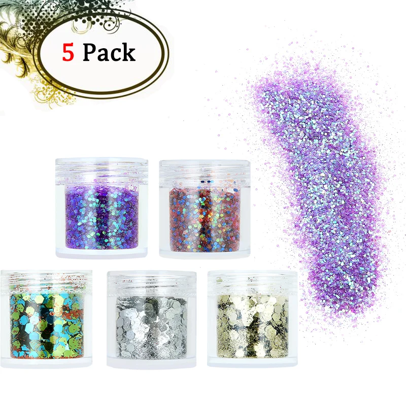 

5 Boxes Nail Glitter Chunky Sequins Iridescent Flakes Ultra-thin Tips Colorful Mixed Paillette Face Body Hair Nail Art