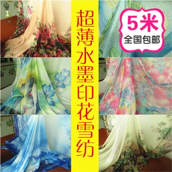 

30D Beautiful Chinese ink printing chiffon fabric cloth Ultra-thin super positioning printed classical style