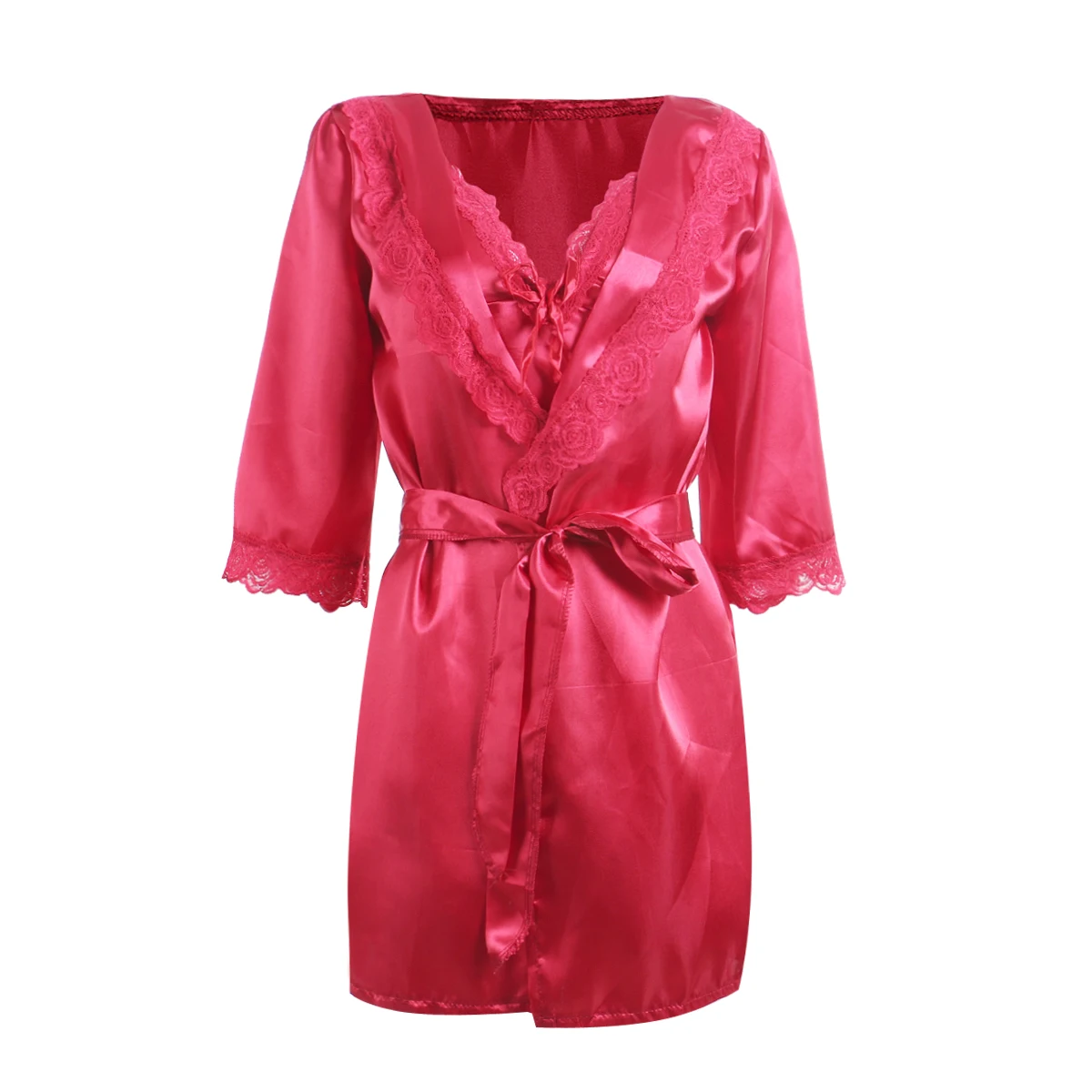 США женское шелковое кружевное платье с цветочным рисунком комплект из 2 предметов ночная рубашка - Цвет: Красный