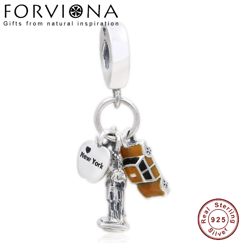

100% 925 Sterling Silver Beads New York Highlights Pendant Charm Fit Original Pan Charm Bracelet DIY Jewelry Making