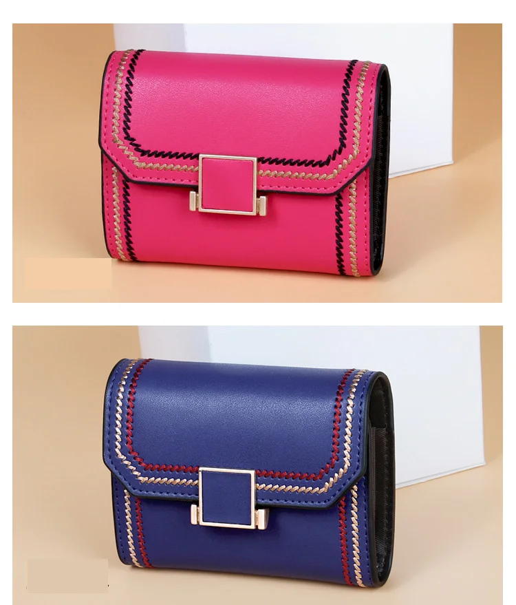 RFID Card Holder Rfid Wallet Split Leather Card Wallet Mini Bag Thread Hasp Women Cartera De Mujer Holder Case Hot Sale