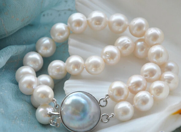 

01157 2row 8" white round white PEARL bracelet mabe