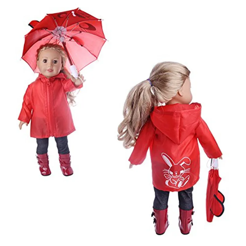 Red Rain Coat Doll Clothes for American Girl Dolls 6pcs Includes Rain